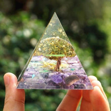 Load image into Gallery viewer, Tree of Life Orgone Amber Pyramid-orgone pyramid-orgonite-resin pyramid
