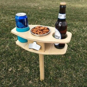 Wooden Outdoor Portable Folding Picnic Table with Glass & Wine Rack 