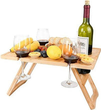 Load image into Gallery viewer, Wooden Outdoor Portable Folding Picnic Table with Glass &amp; Wine Rack 