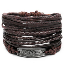 Load image into Gallery viewer, mens-braided-leather-bracelet-turkish-eye-leather-bracelets-gift-eye-bracelets-for-men-wristband-owl-leather-bracelet-stone-leaf-feather-multilayer-leather-bracelet-men-fashion-braided-handmade-star-rope-wrap-bracelets-bangles-male-gift