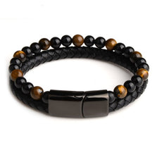 Load image into Gallery viewer, Tigers Eye Bracelets-Tiger Eye Bead &amp; Leather Bracelet with Magnetic Clasp- tigers eye bracelet uk-tigers eye bracelet meaning-tiger eye bracelet women&#39;s-tigers eye bracelet, men&#39;s-genuine tiger eye bracelet