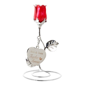 Forever love personalised red rose bud ornament for anniversaries