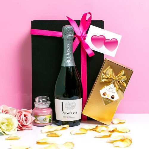  Elegant Prosecco and chocolates gift box with Yankee Candle for her